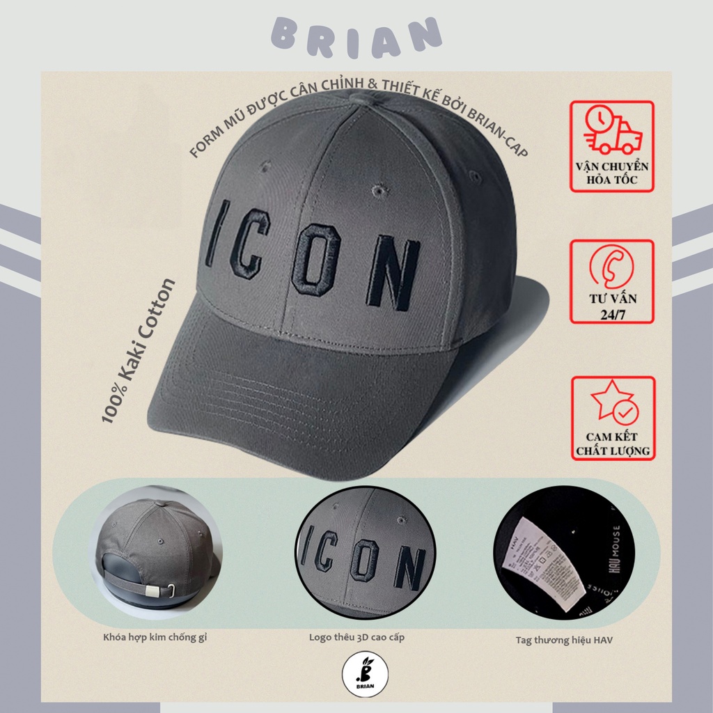Mũ lưỡi trai ICON xám ghi - nón kết ICON ghi logo đen cao cấp,hàng thiết kế xuất khẩu,dành cho mọi lứa tuổi cả nam và nữ