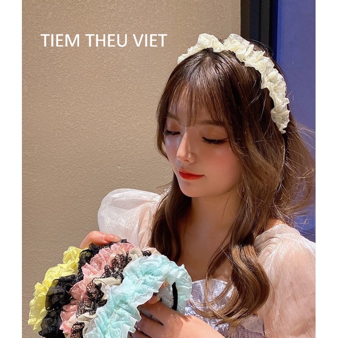 Băng Đô Cài Tóc Ren Voan Dún 2 Lớp Tiệm Thêu Việt Phong Cách Lolita
