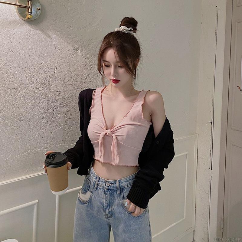 Áo Croptop Phối Ren Hoa Thiết Kế Màu Trơn Quyến Rũ