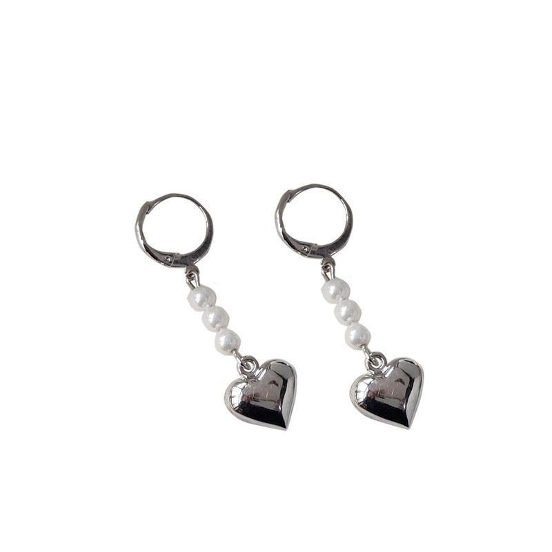 Khuyên Tai Hình Trái Tim Đính Ngọc Trai Phong Cách Harajuku 19A1279