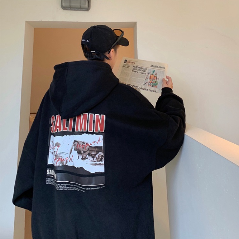 Áo Hoodie Nhung Dáng Rộng Phong Cách Hip hop Thời Trang Dành Cho Nam M-8XL