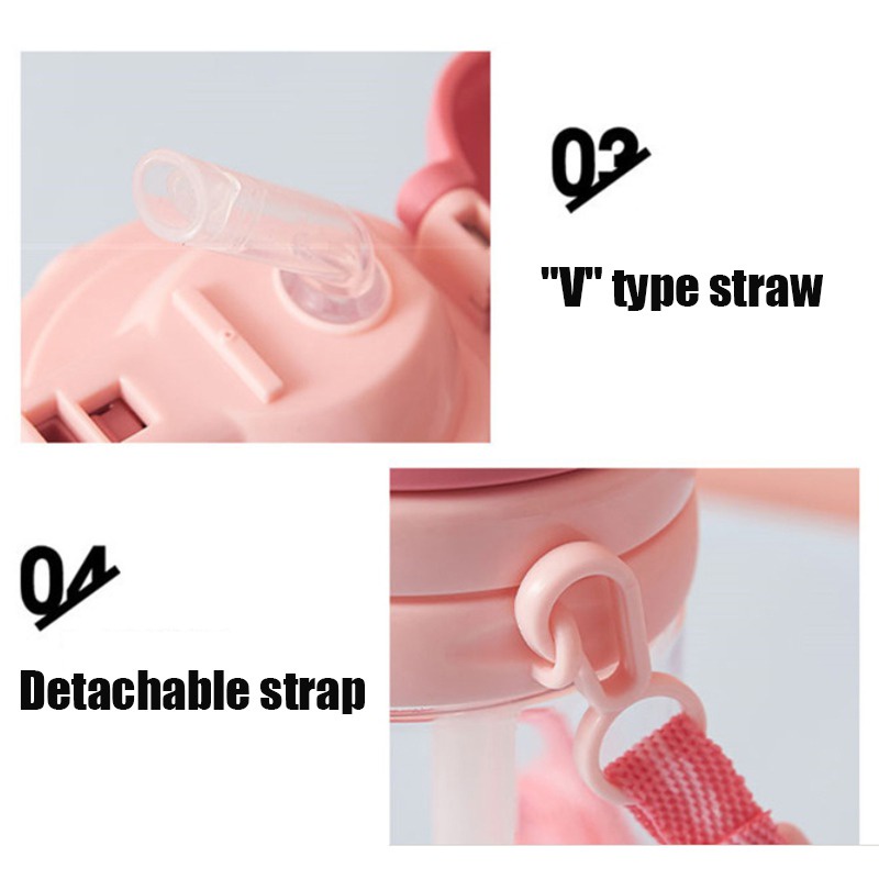 Bình Nước 560ML Có Ống Hút Họa Tiết Vương Miện Dễ Thương Cho Bé