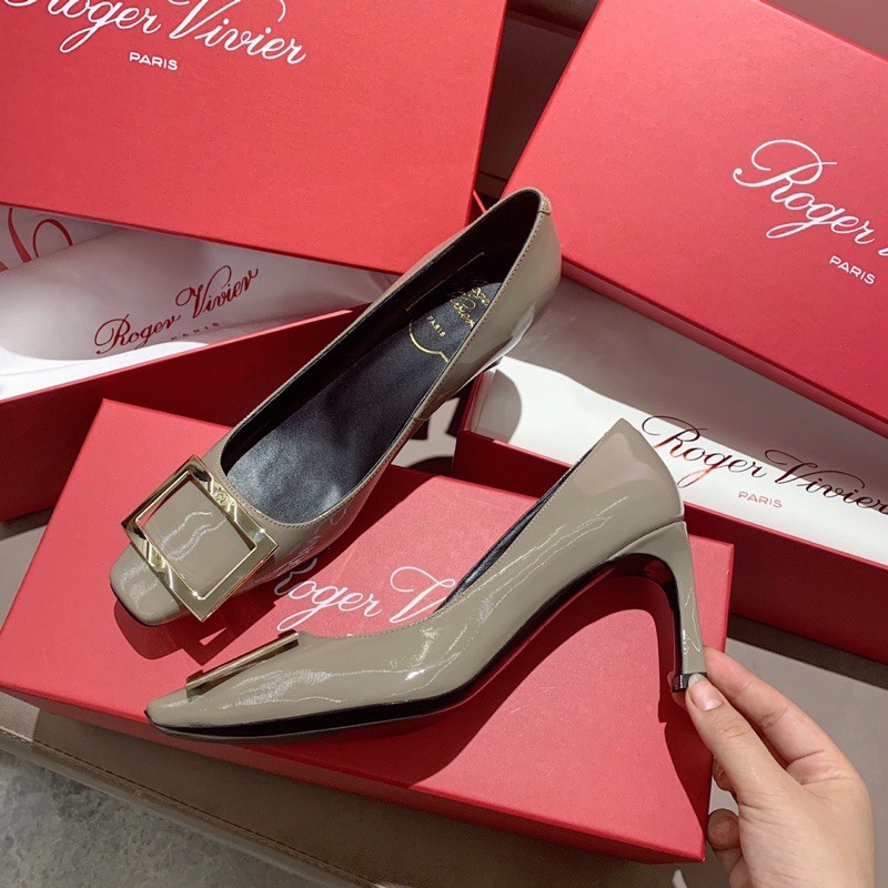 Giày cao gót mũi vuông 7.5cm Roger Vivier da thật cao cấp
