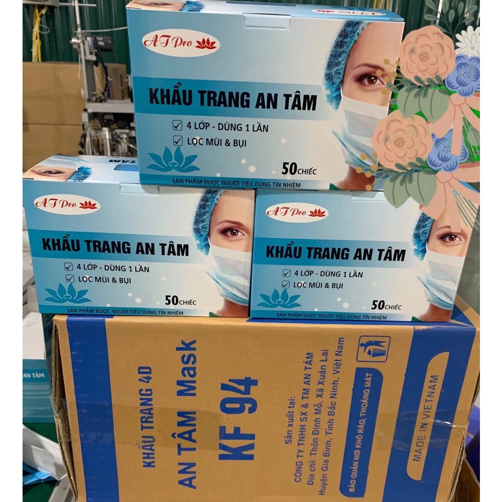 Hộp 50 Cái Khẩu Trang Y Tế 4 Lớp An Tâm-free ship