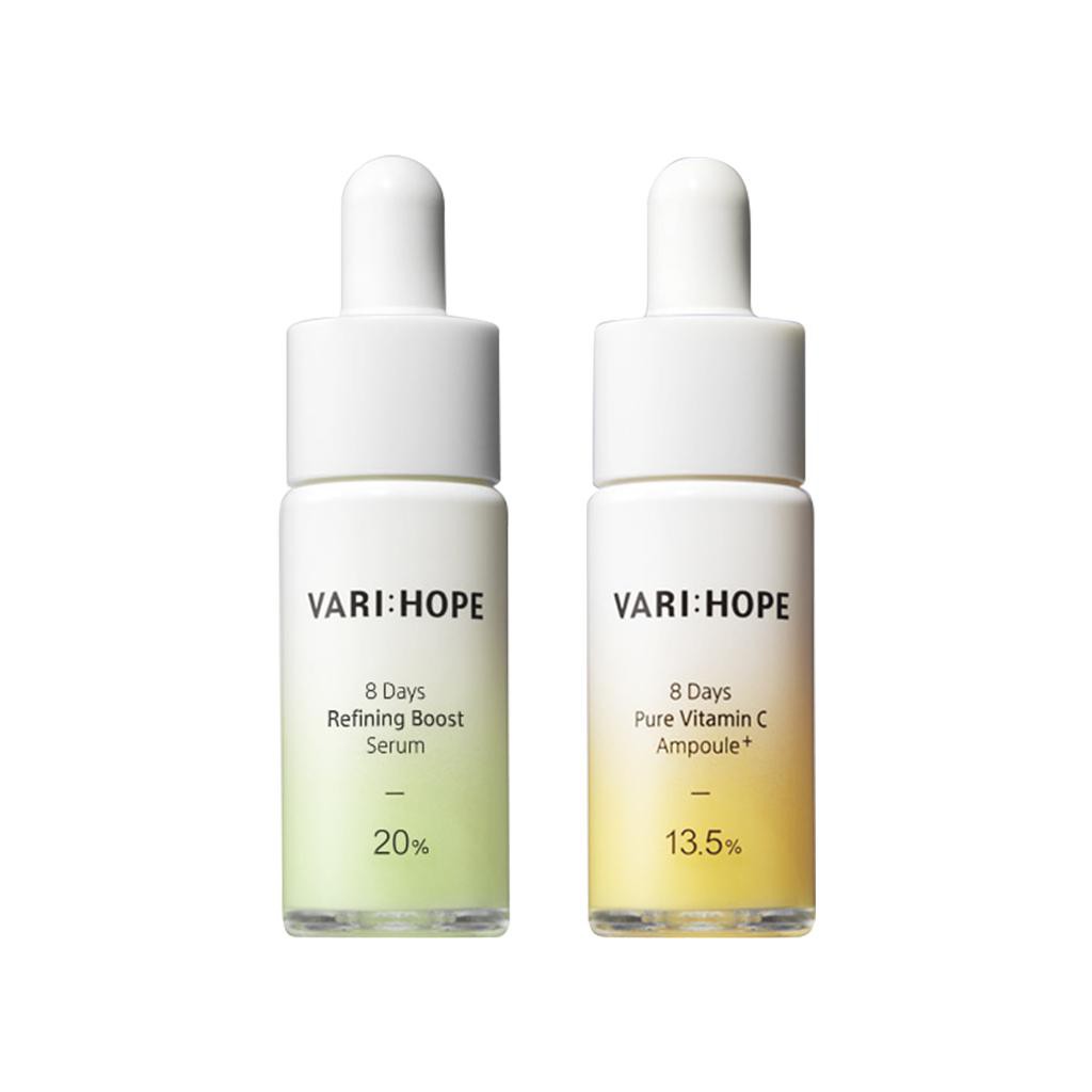 Bộ Đôi Tinh Chất Làm Sạch AHA BHA PHA và Serum Dưỡng Trắng Mờ thâm Vitamin C 13.5% Varihope (Serum C+ Serum AHA)