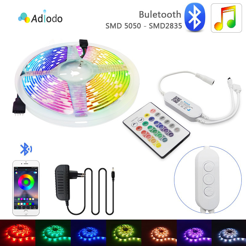 Adiodo Bluetooth  Âm nhạc Dải đèn LED Ánh sáng  5 triệu 10 triệu 15 triệu 5050 SMD 2835 Ruy băng linh hoạt fita Tape Diode Chiếu sáng đặc biệt với bộ điều hợp cho phòng khách nhà bếp gia đình