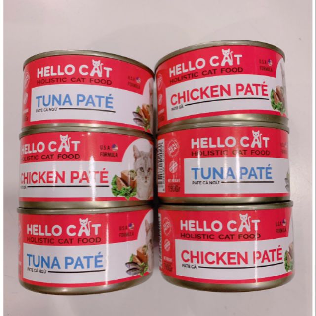 Hello Cat Ba tê Pate Thức ăn mèo 190g 1 lon