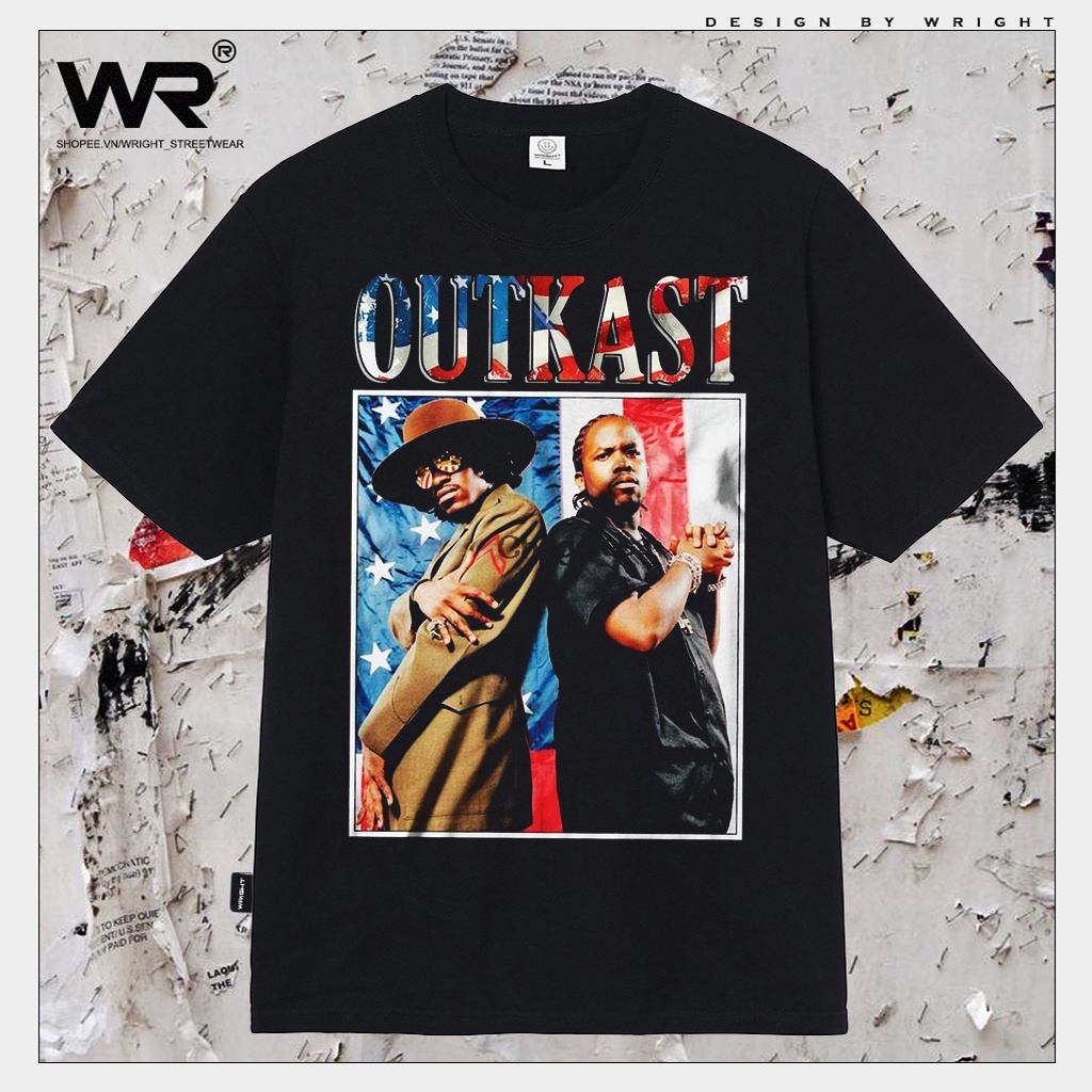 n7Jx /Áo thun Wright Outkast nhóm nhạc hiphop phong cách âu mỹ streetwear áo cotton!