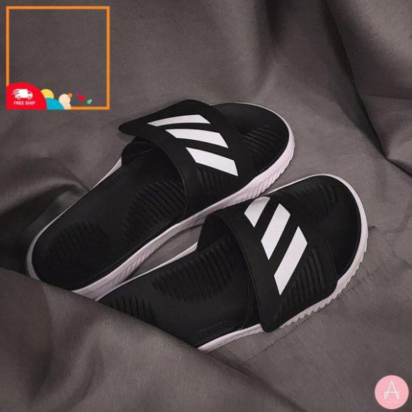Dép Alphabounce quai ngang nam 3 sọc màu đen trắng chất xịn 1-1, đế dày nhẹ Tặng hộp