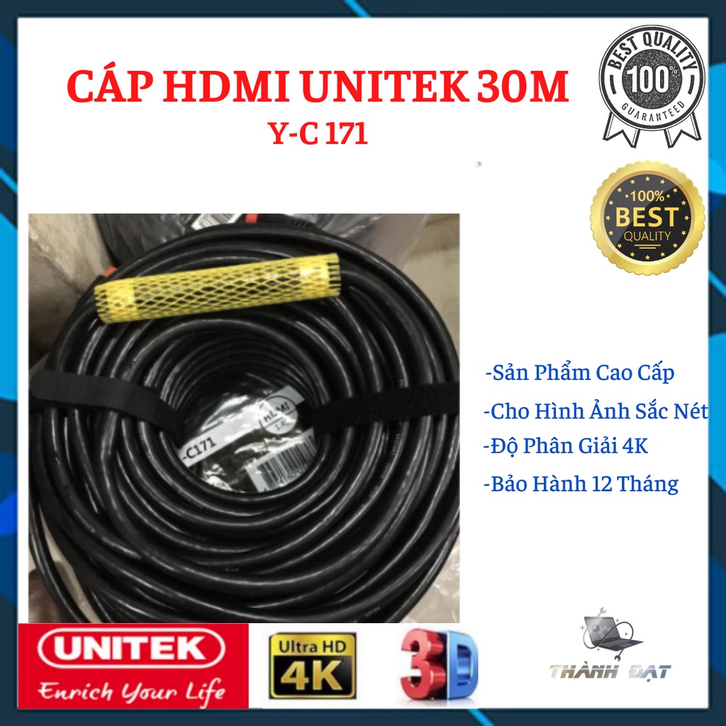 Cáp HDMI Unitek 30m Y-C171 - hỗ trợ 4K Ultra HD và 3D, Có IC Khuếch đại tín hiệu
