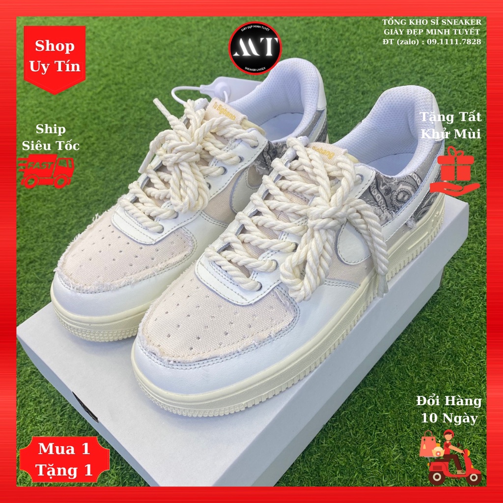 Giày Kem thổ cẩm AF1-Big-Bang sneaker nam nữ đẹp cao cấp, giày vải da lộn thể thao thời trang hot trend hiện nay