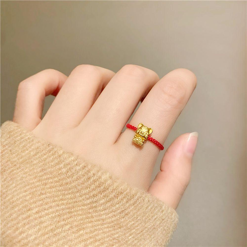 Mocho Nhẫn Hình Con Hổ Phối Dây Đỏ Đen Phong Cách Trung Hoa Cá Tính Cho Nữ