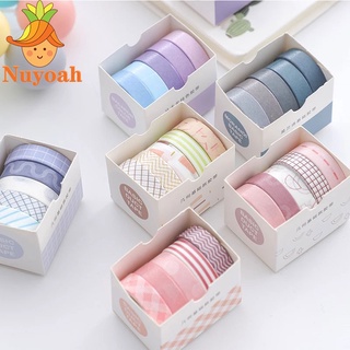 Hộp 5 cuộn băng keo washi màu trơn đáng yêu dùng cho trang trí sổ tay