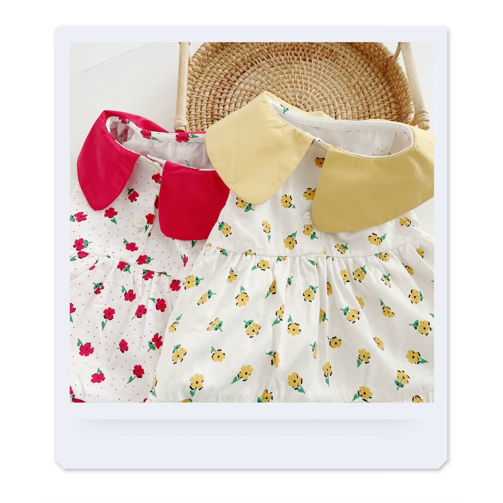 Váy hè sát nách cổ sen hoa nhí chất thô mát cho bé giá 8-20kg