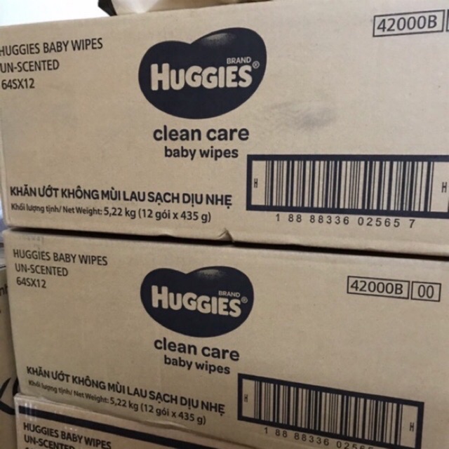 Thùng 12 gói khăn ướt Huggies 64 tờ loại không mùi - 72 tờ ca cao, bơ lạc