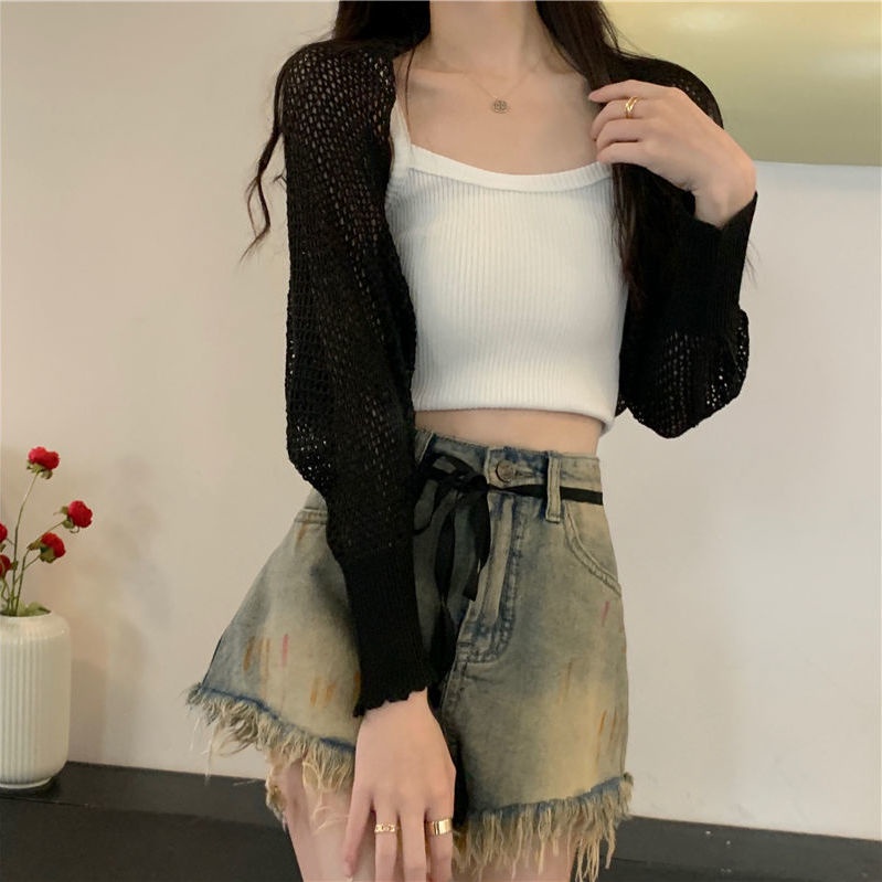 Áo Cardigan Dệt Kim Vải Lụa Lạnh Mỏng Chống Nắng Thời Trang Mùa Hè Cho Nữ