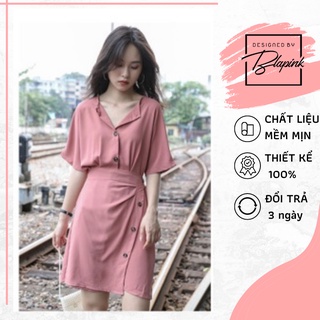Đầm hồng nút gỗ đắp tà độc lạ Windy Dress