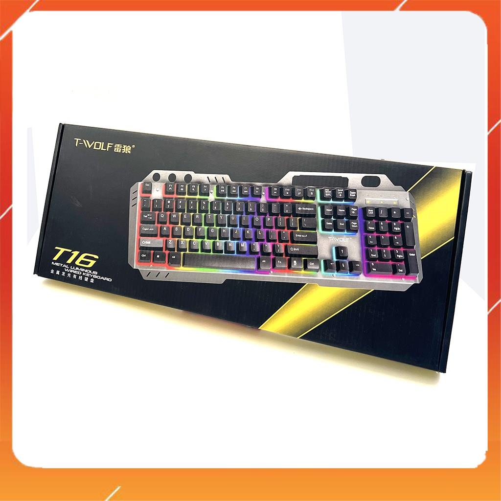 Bàn phím Có Dây Chơi Game T-WOLF T16 Gray LED Kết Nối USB dây 1.8m - Có chỗ để ĐT,bảo hành khi mua hàng tại shop