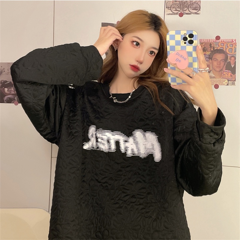 【ZHELIHANGFEI】Áo Thun Tay Dài Form Rộng Theo Phong Cách Preppy Mỹ Dễ Phối Đồ