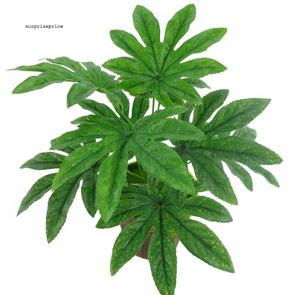 Nhánh cây Fatsia giả với 9 lá màu xanh dùng để trang trí nhà cửa tiện lợi