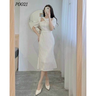 ĐẦM MIDI TRẮNG CHÉO CỔ YẾM