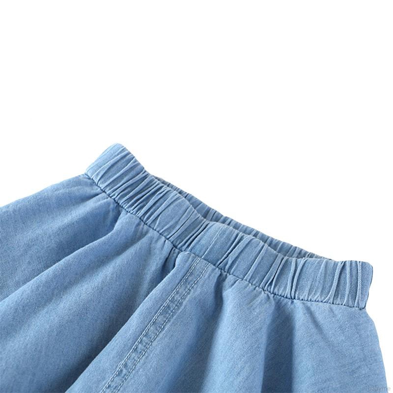 Set Áo Sơ Mi Denim Ngắn Tay + Chân Váy Xòe Dễ Thương Cho Bé Gái