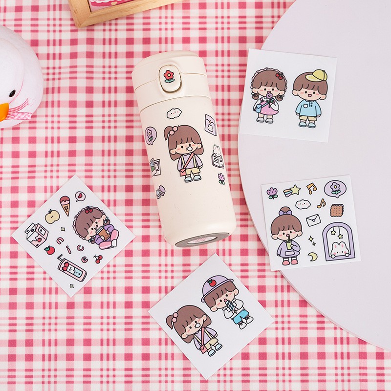 Bộ sticker  dán cốc, bình nước, phone, mũ bảo hiểm, laptop nhân vật hoạt hình - 5 màu