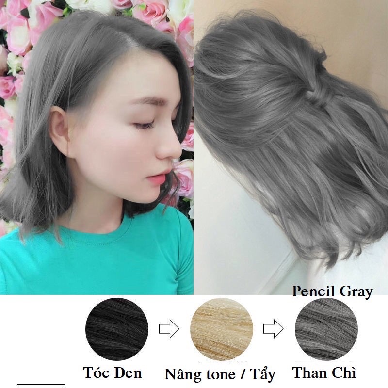 Thuốc nhuộm tóc màu than chì Pencil Gray 4/11 Color kèm oxy trọ nhuộm