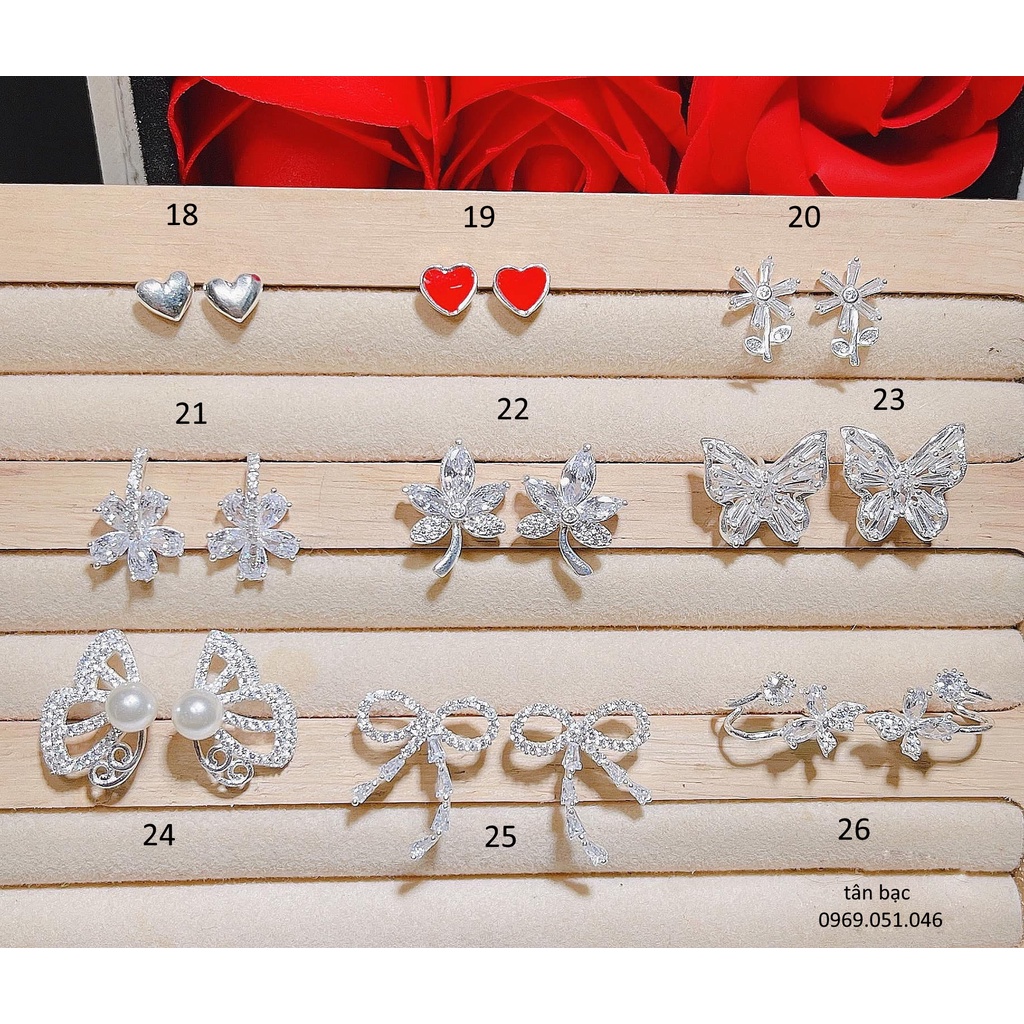 xả kho , bông tai bạc 925 , đính đá lấp lánh , chốt chắc chắn - bạc chuẩn 100%