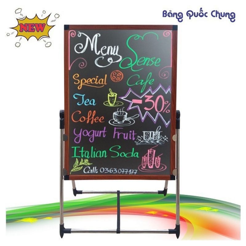 Bảng gỗ viết Menu 60x80cm kèm kệ inox