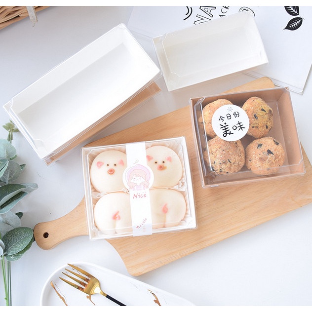 50 Hộp giấy E118 trắng đựng bánh ngọt - kem nắp trong