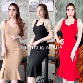 Đầm dự tiệc body ôm đuôi cá phối voan kiếng giá rẻ kèm ảnh thật