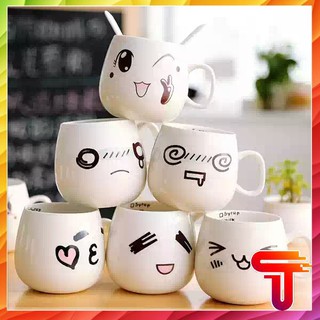 Cốc trà cà phê gốm sứ hình mặt cười Tặng Kèm Thìa - T3A3