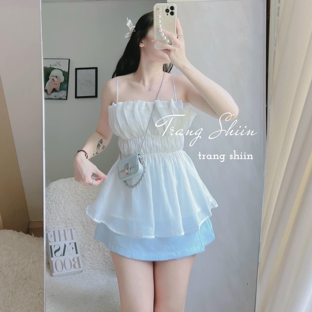 Bộ Áo 2 Dây Voan Kèm Chân Váy Kaki Xanh 🦋