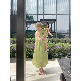Đầm maxi suông cổ thừng 2 màu xanh hồng