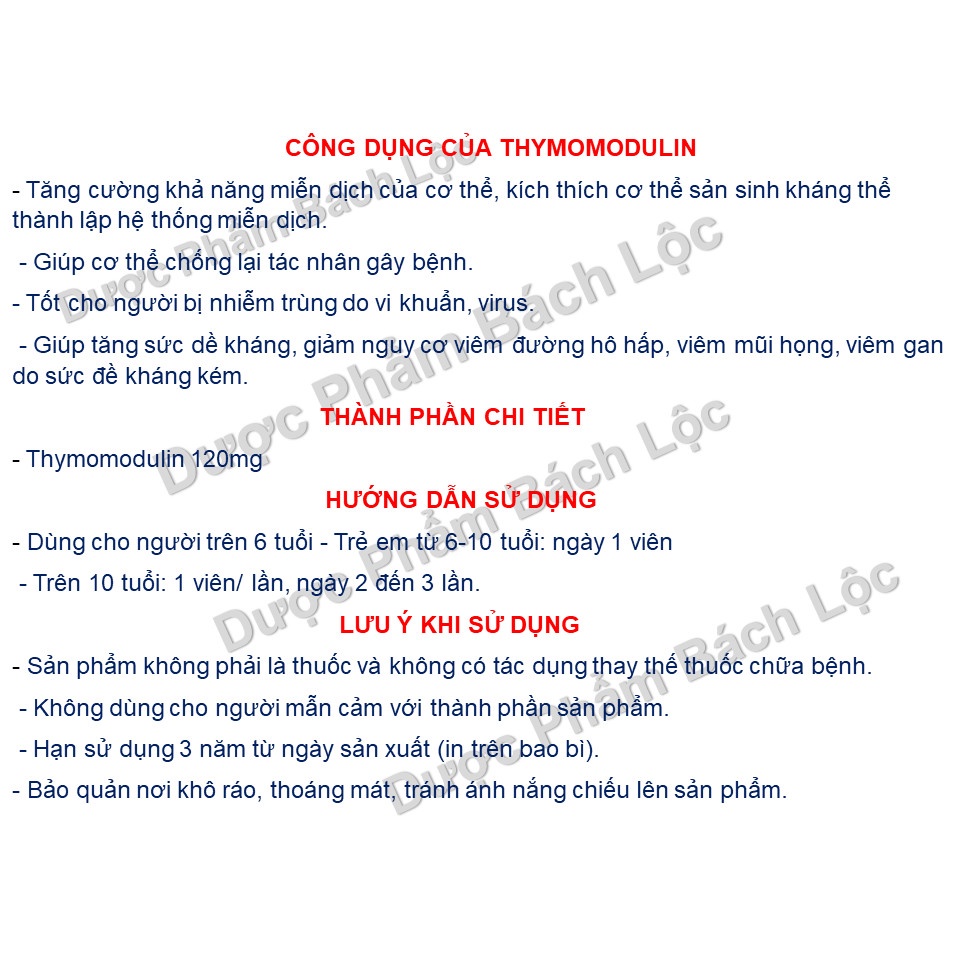 Viên uống Thymomodulin 120mg tăng cường sức đề kháng, phòng tránh bệnh đường hô hấp