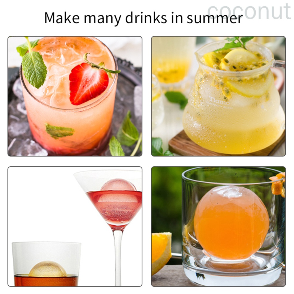 Khuôn Làm Đá Viên Uống Rượu Whiskey 4 Ngăn Hình Tròn Có Nắp Đậy Tái Sử Dụng Được