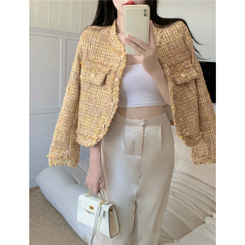 Áo khoác dạ nữ dạng tweed thu đông mới có video ảnh thật