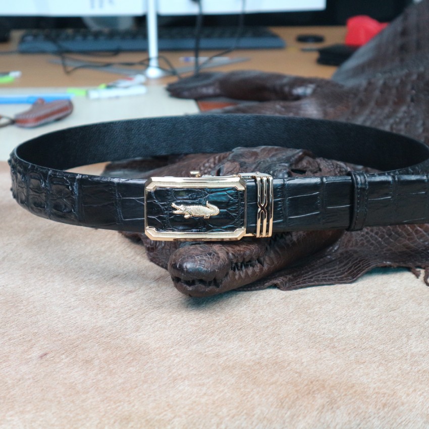 Dây nịt - Thắt lưng da cá sấu Konavis cao cấp bản ghép rộng 4.0Cm màu đen làm từ gai lưng - CB04-01G