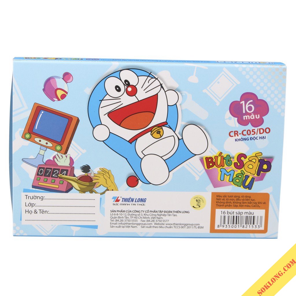 Bút màu sáp bộ 16 màu Thiên Long Colokit Doraemon CR-C05/DO sáp tô mỹ thuật an toàn