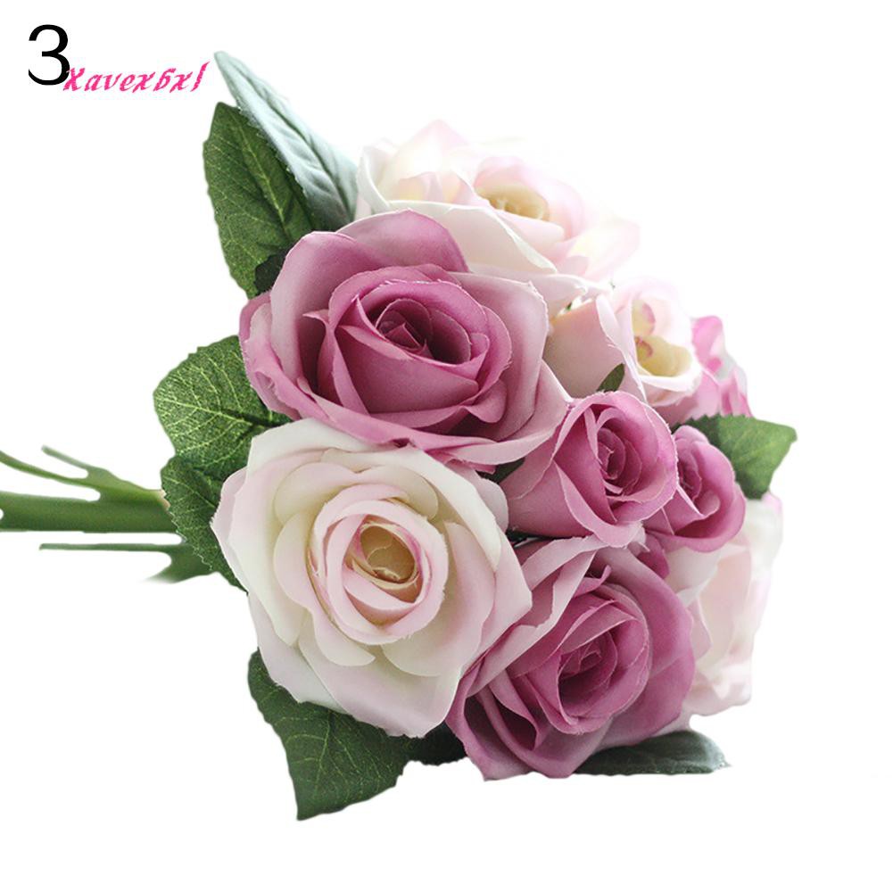 1 Bó 9 Bông Hoa Hồng Giả Trang Trí Tiệc Cưới