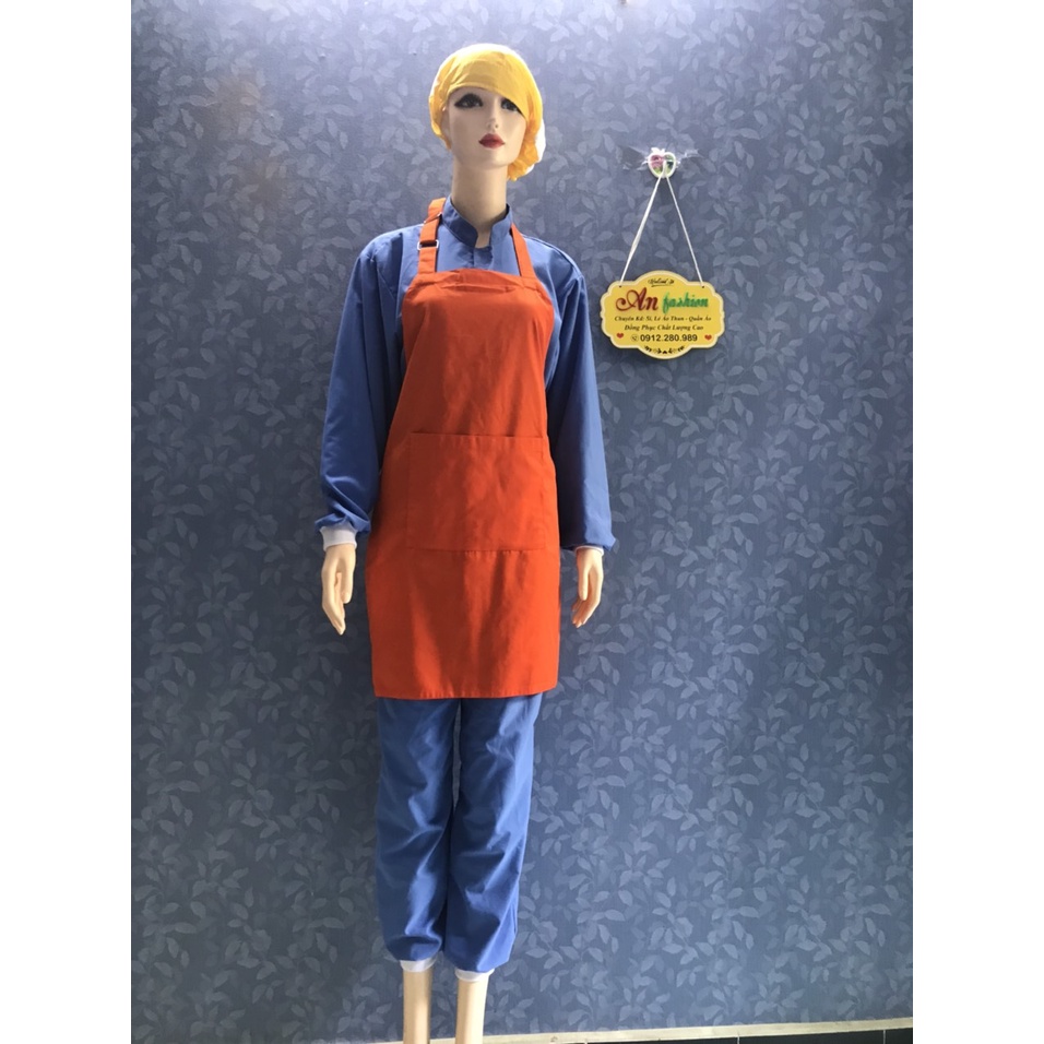 Tạp Dề Kaki Dài Màu Da Cam Nam/Nữ Nhân Viên Phục Vụ Quán Cafe_ Hình chụp thật