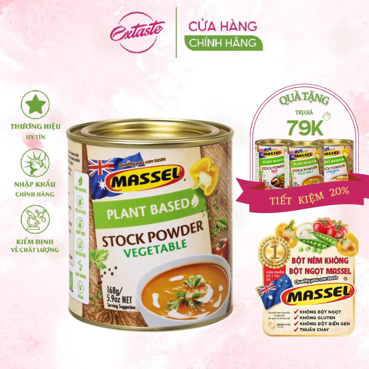 Hạt nêm vị rau củ Massel Premium Stock Powder Vegetable không bột ngọt an toàn cho gia đình 168g