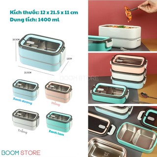 Hộp cơm giữ nhiệt văn phòng INOX 304 3 ngăn 2 tầng cao cấp Boom Store HC01