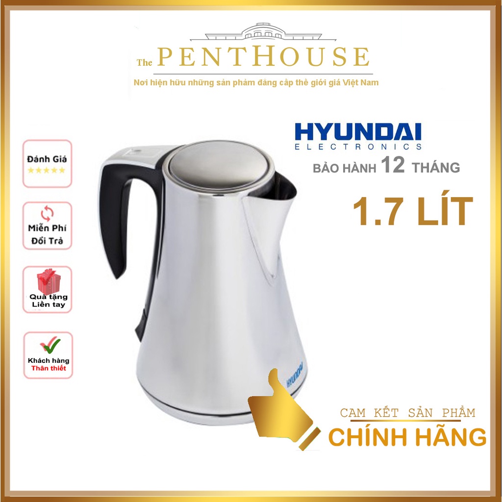 Ấm Đun Điện Tử Chính Hãng HYUNDAI 1,7L HDE 5001S - Đun nóng nhanh, chịu nhiệt, độ bền cao, bảo hành 12