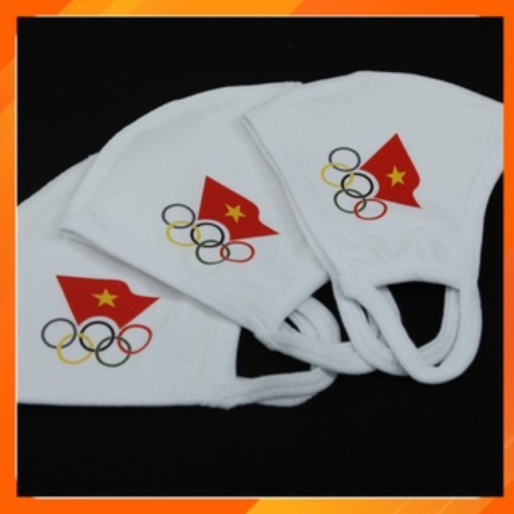 Khẩu trang vải cotton kháng khuẩn họa tiết Olympic sẵn hàng kèm video Tái sử dụng nhiều lần (Màu trắng)