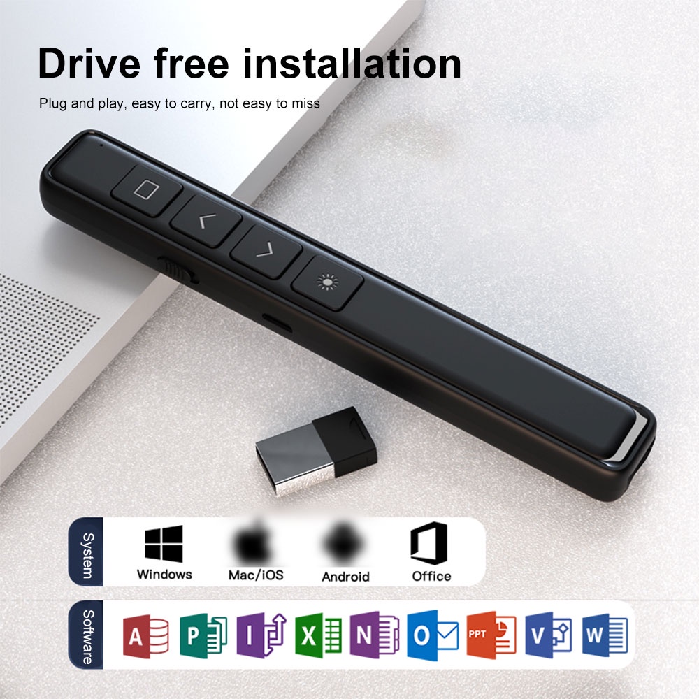 VIRWIR Bút Trình Chiếu powerpoint lật trang không dây laser cổng USB 2.4GHz tiện lợi