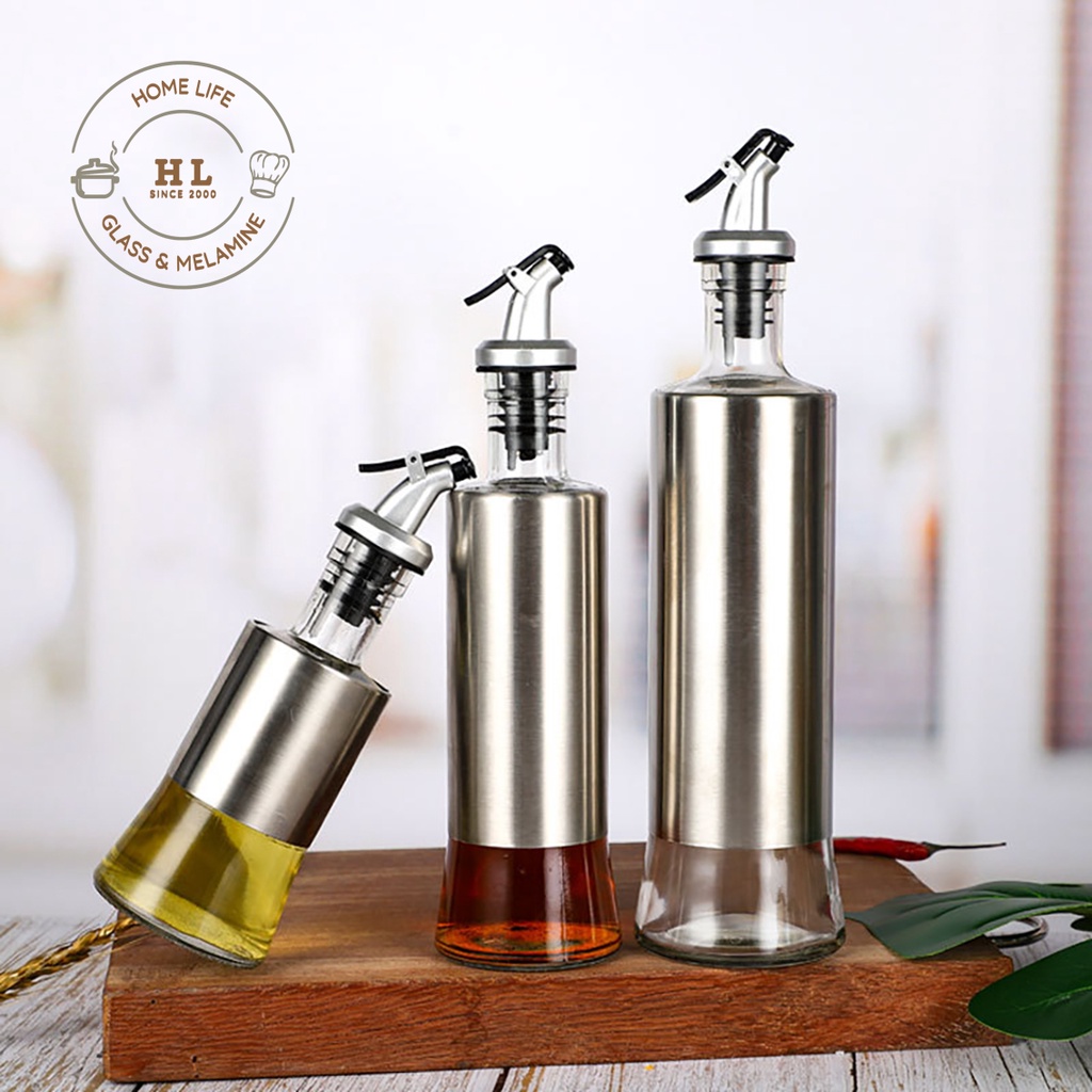 Chai Thủy Tinh Đựng Dầu Ăn - Nước Tương - Nước Mắm - Gia Vị Bọc Inox Có Vòi Chiết Rót Thông Minh 200ml, 350ml, 500ml