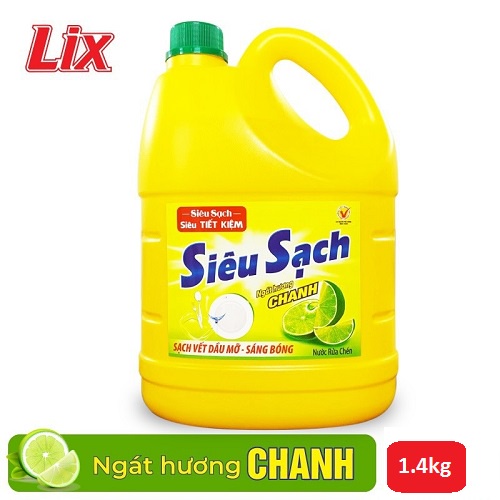 CAN Nước rửa chén Lix SIÊU SẠCH  can 1.4kg TRÀ XANH/ CHANH