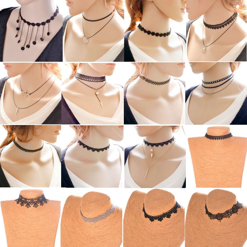 Black Retro Tattoo Choker Flower Boho Lace Gothic Punk Collar Necklace Pendant